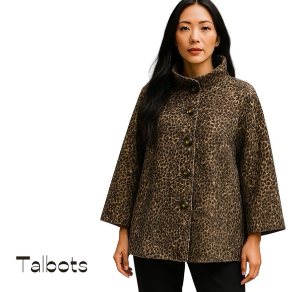 Talbots Brown Tan Animal Print Pure Cotton Velvet WhimsiGoth Jacket NWOT Size 14 - Picture 1 of 12